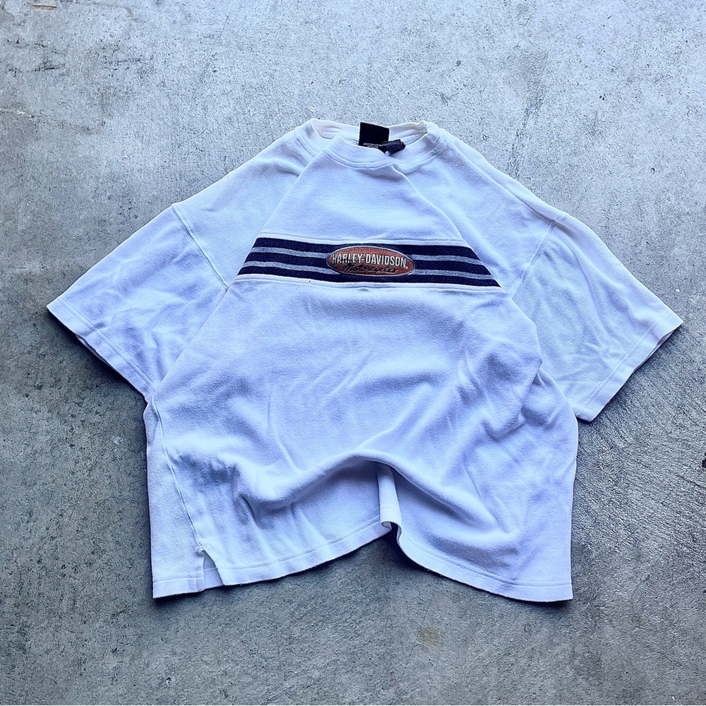 Vintage Harley-Davidson Striped Embroidered T Shirt